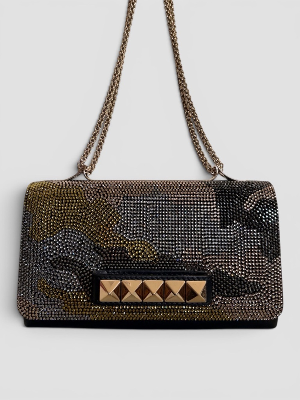 Valentino Garavani Metallic Crystal-Embellished Shoulder Bag in Gold and Black